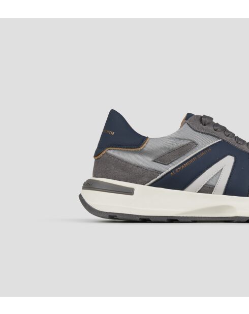 Sneakers en cuir Liverpool gris lumière/bleu