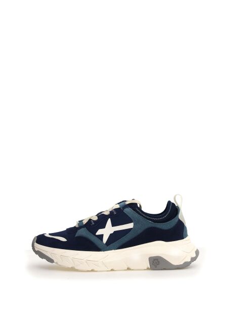 NEXT marineblauwe sneakers van stof/wit suède