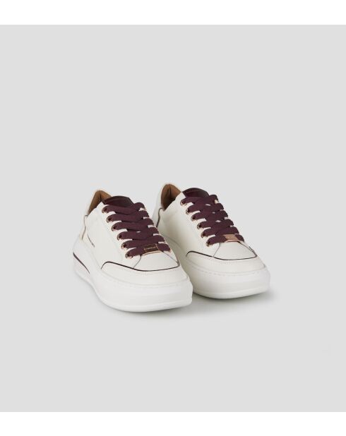 Lancaster wit/bordeauxrode leren sneakers