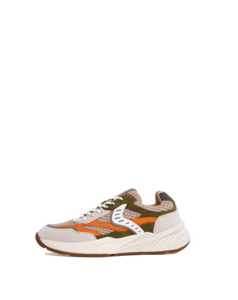 CLUB22 zand/legergroene leren sneakers