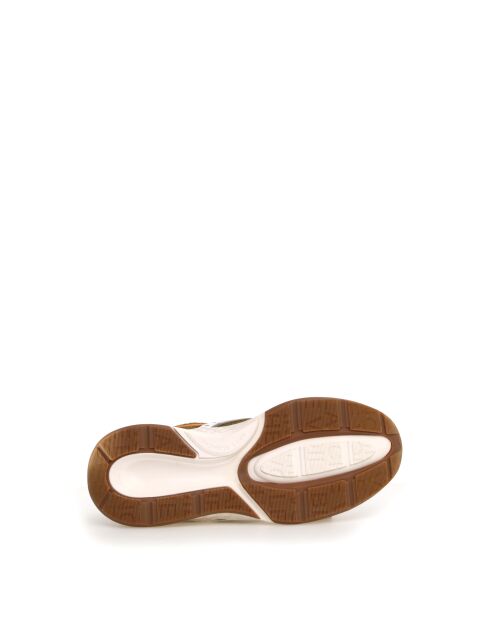 CLUB22 zand/legergroene leren sneakers