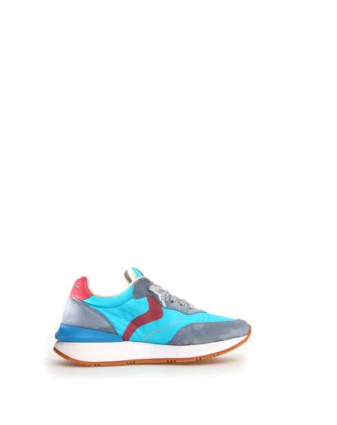 Wolkgrijs/aquablauwe Qwark leren sneakers