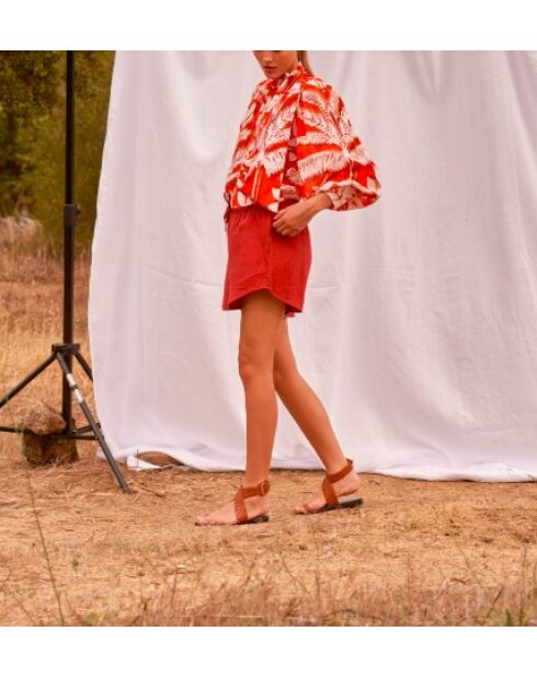 Pantalones cortos Lilou de doble gasa de madera roja