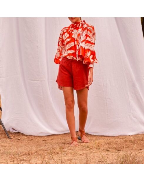 Pantalones cortos Lilou de doble gasa de madera roja