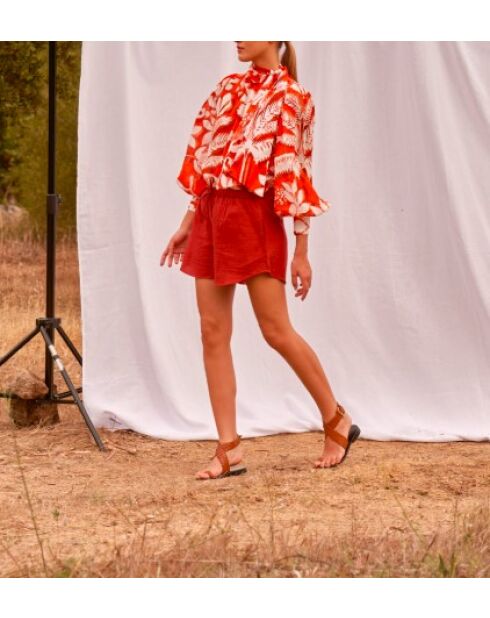 Pantalones cortos Lilou de doble gasa de madera roja