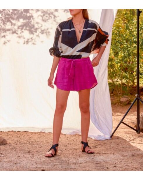 Pantalones cortos Lilou de doble gasa magenta-violeta