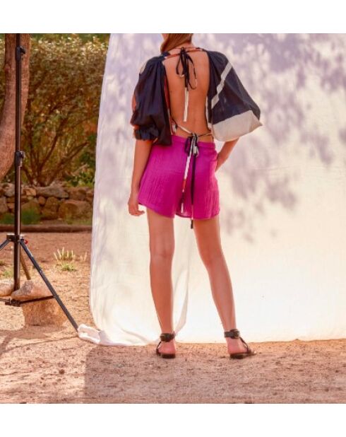 Pantalones cortos Lilou de doble gasa magenta-violeta