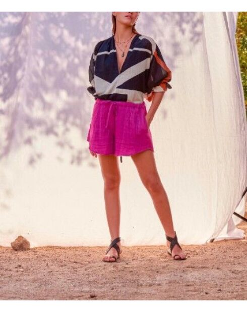 Pantalones cortos Lilou de doble gasa magenta-violeta