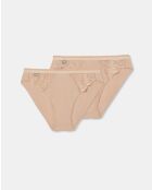 2 beigefarbene Höschen aus Baumwolle und Spitze