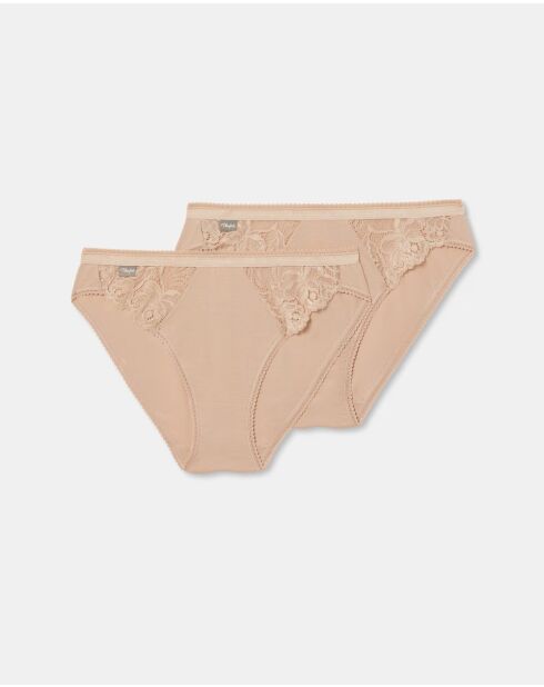 2 beigefarbene Höschen aus Baumwolle und Spitze