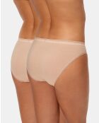 2 beigefarbene Höschen aus Baumwolle und Spitze