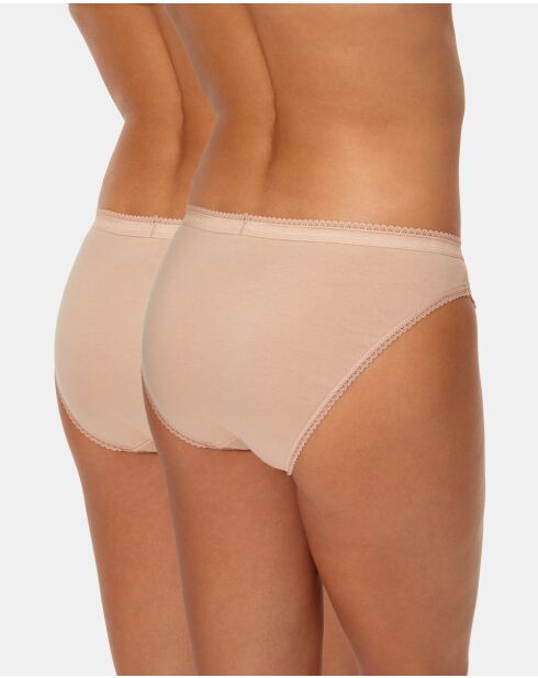 2 beigefarbene Höschen aus Baumwolle und Spitze