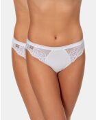 2 slipjes van wit katoen en kant