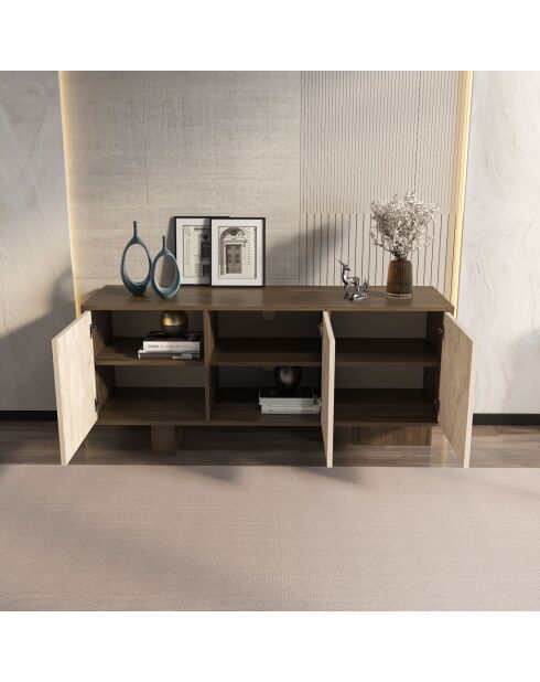 Buffet Monaco noyer/travertin - 150x51,5x45 cm