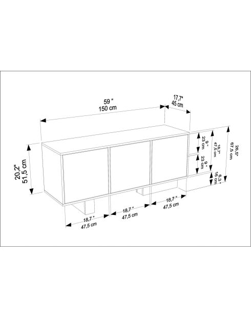 Buffet Monaco noyer/travertin - 150x51,5x45 cm