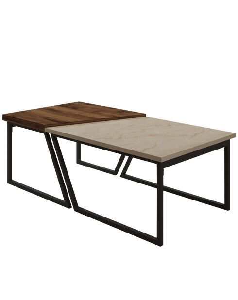 Set de 2 mesas de café Verona P0024623 travertin/nogal rústico - 60-80 x 38,8 x 60 cm