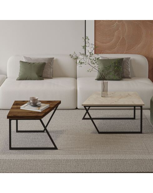 Set de 2 mesas de café Verona P0024623 travertin/nogal rústico - 60-80 x 38,8 x 60 cm