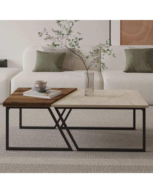Set de 2 mesas de café Verona P0024623 travertin/nogal rústico - 60-80 x 38,8 x 60 cm