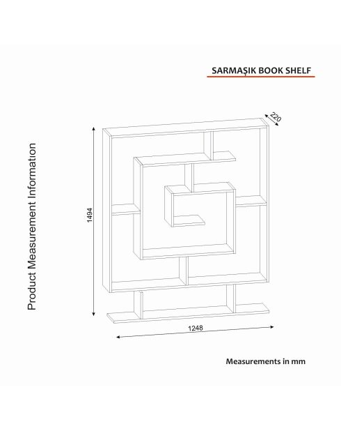 Bibliothèque Sarmasik bois - 124/8x149/4x22 cm