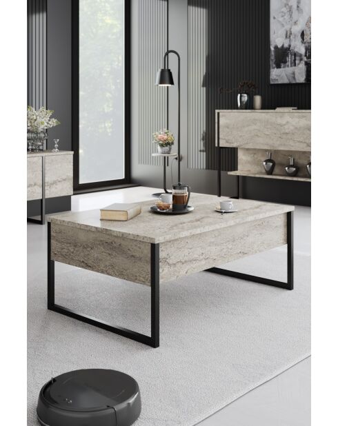 Luxe salontafel in travertijn/zwart - 90x60x40 cm