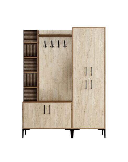 Soporte de salón Viyana Da en nogal y travertino, 150 x 200 x 35 cm