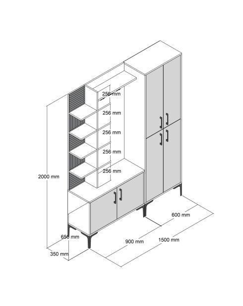 Soporte de salón Viyana Da en nogal y travertino, 150 x 200 x 35 cm