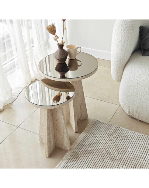 Set de 2 mesas auxiliares Luna de travertino - 40x50 cm