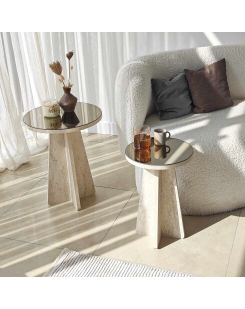 Set de 2 mesas auxiliares Luna de travertino - 40x50 cm