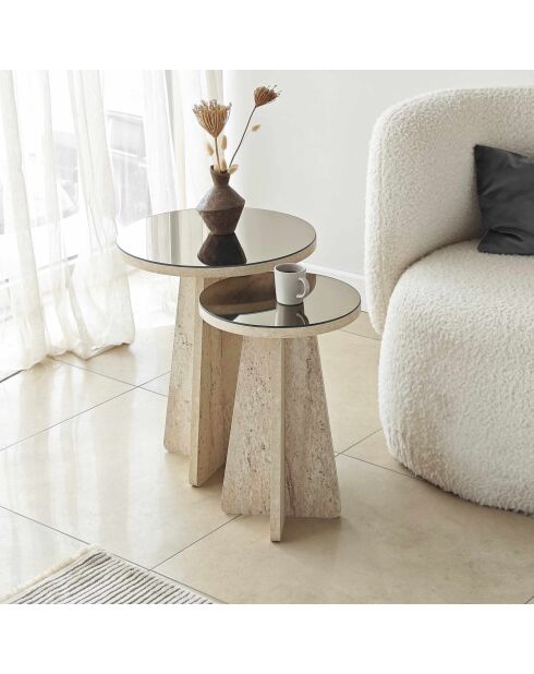 Set de 2 mesas auxiliares Luna de travertino - 40x50 cm