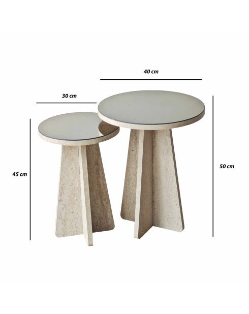 Set de 2 mesas auxiliares Luna de travertino - 40x50 cm