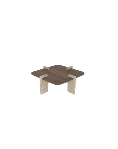 Table basse Poalla noyer/travertin - 90x35x90 cm