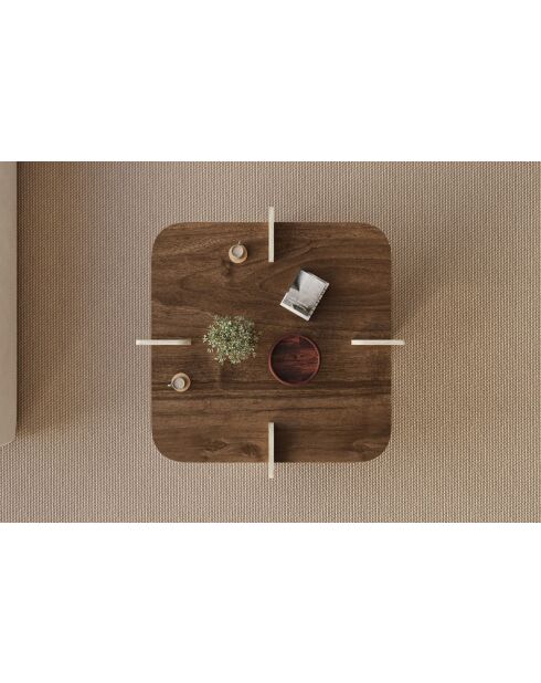Table basse Poalla noyer/travertin - 90x35x90 cm