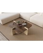 Table basse Poalla noyer/travertin - 90x35x90 cm