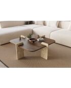 Table basse Poalla noyer/travertin - 90x35x90 cm