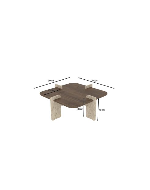 Table basse Poalla noyer/travertin - 90x35x90 cm