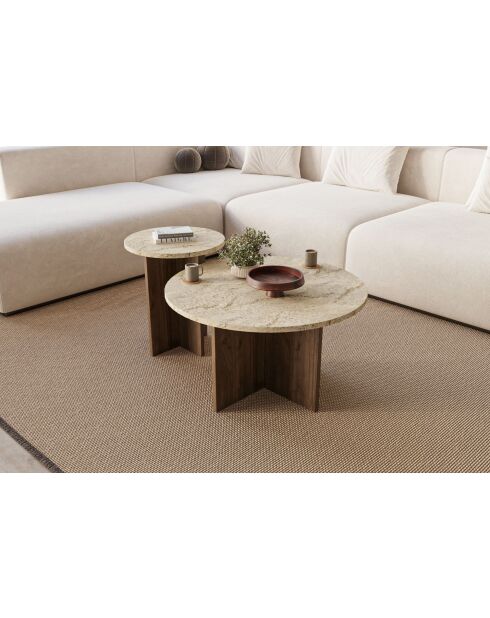 Set de 2 mesas de café Privé travertin/nogal - 70x40x70 cm