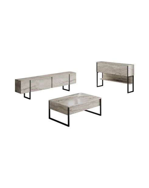 Luxe travertijn/zwarte woonkamermeubelset - 180x30x47 cm