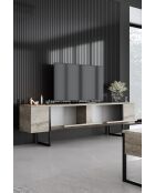 Luxe travertijn/zwarte woonkamermeubelset - 180x30x47 cm