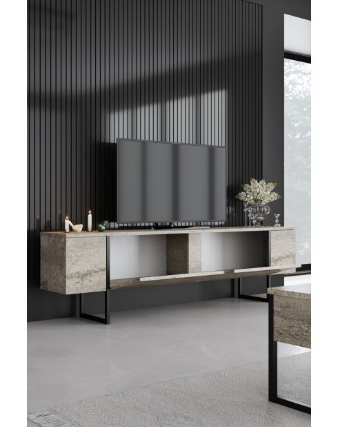 Luxe travertijn/zwarte woonkamermeubelset - 180x30x47 cm