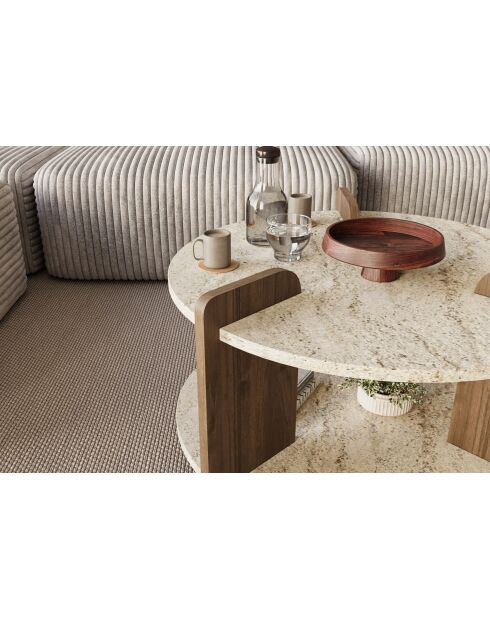 Table basse Oalla travertin/noyer - 70x45x70 cm