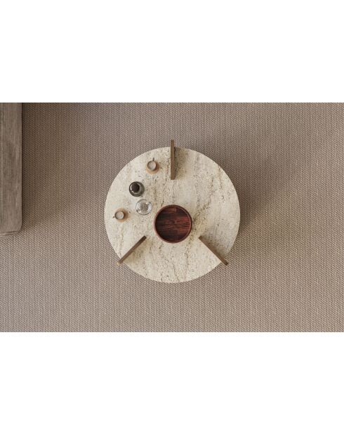 Table basse Oalla travertin/noyer - 70x45x70 cm