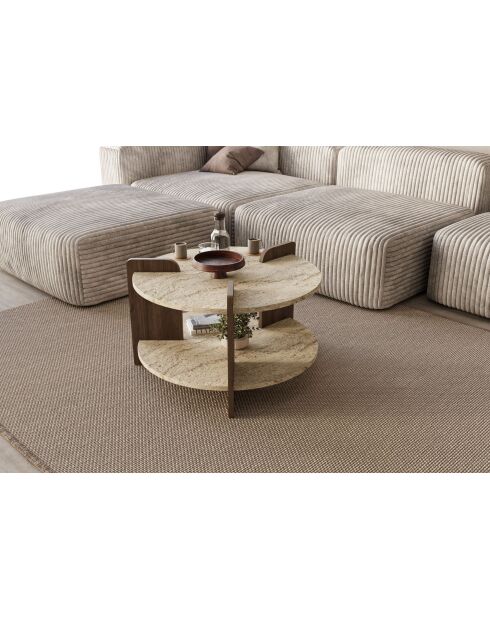 Table basse Oalla travertin/noyer - 70x45x70 cm