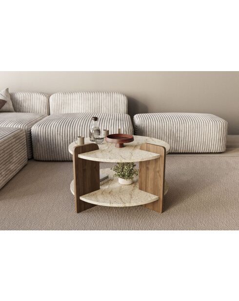 Table basse Oalla travertin/noyer - 70x45x70 cm