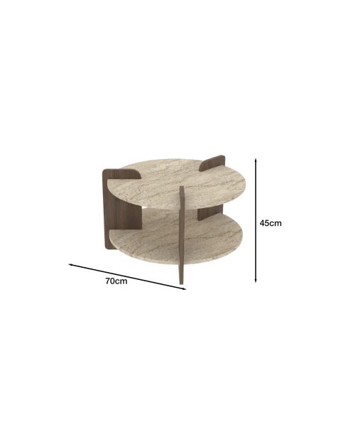 Table basse Oalla travertin/noyer - 70x45x70 cm