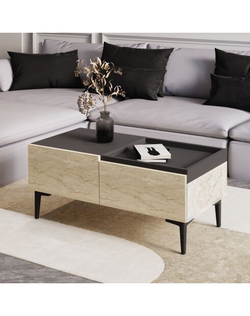 Mia Couchtisch Travertin/Anthrazit - 91,8x38,6x45 cm