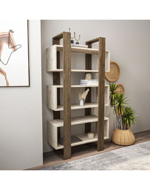 Bibliothèque Reina noyer/travertin - 80x150x29,5 cm