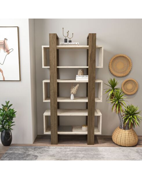 Bibliothèque Reina noyer/travertin - 80x150x29,5 cm