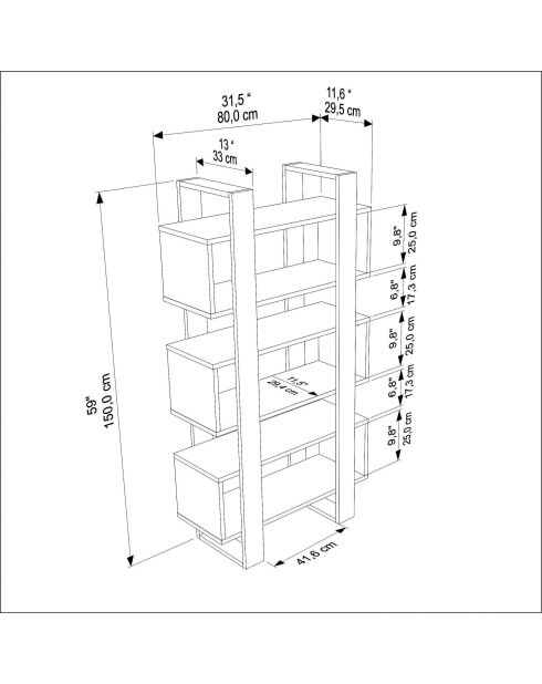 Bibliothèque Reina noyer/travertin - 80x150x29,5 cm