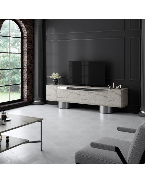 Meuble TV Bohème travertin/argent - 180x50x30 cm