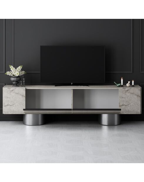 Meuble TV Bohème travertin/argent - 180x50x30 cm